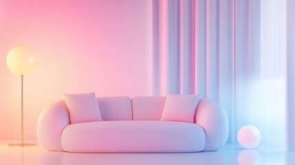Simple 3d interior in pastel colors