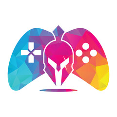 Spartan game pad vector logo illustration. Spartan joystick template icon.