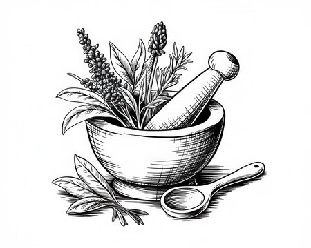 recommend clip art: Herbs and Spices in Mortar and Pestle with Spoon