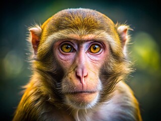 Obraz premium Playful Monkey Portrait: Close-up of a Curious Primate Face, Right Composition with Copy Space