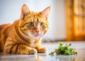 Playful Orange Tabby Cat Enjoying Catnip Fun