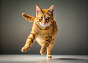 Obraz premium Playful Orange Tabby Cat Leaping Mid-Air, Fashion Photography Style