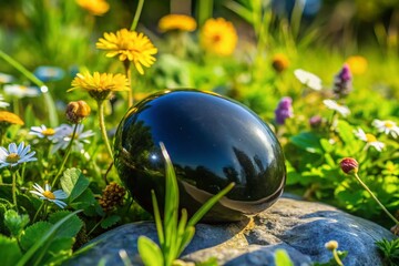 Polished Black Onyx Stone in Nature - Aerial View