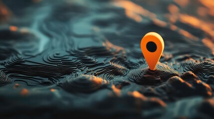 Abstract map with raised elements and an orange location marker pin indicating navigation or GPS concept