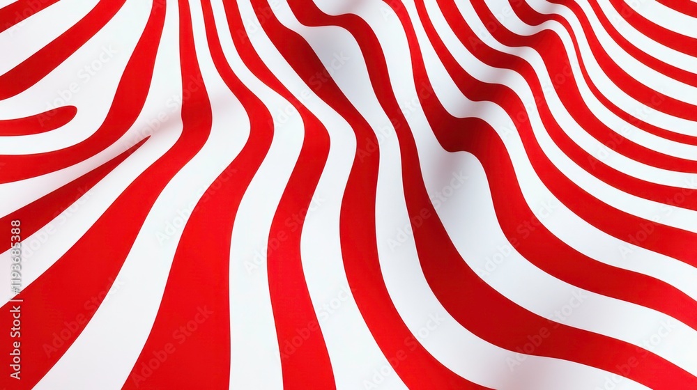 Poster abstract red and white wavy pattern with smooth curves and flowing lines, creating a dynamic and flu
