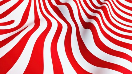 Abstract red and white wavy pattern with smooth curves and flowing lines, creating a dynamic and fluid visual effect.