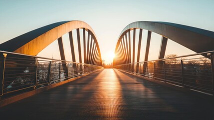 Obraz premium Sunset view on a modern steel bridge.