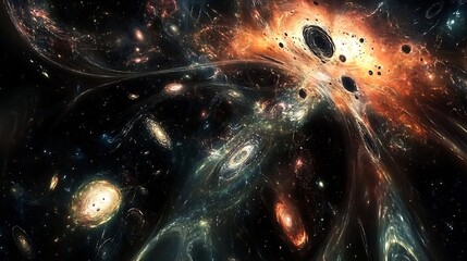 Dark matter illustrated abstract cosmic interactions emphasizing its role in astrophysics and the structure of the universe