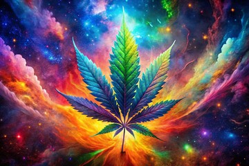 Fototapeta premium Psychedelic Cannabis Leaf Double Exposure Wallpaper
