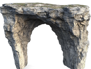 Cliff rock arch high-resolution white background photorealistic details hyperrealistic isolated on the edges of each cliff and rock formation top view front view side view low-angle view