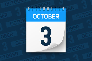 Calendar page with date October 3 vector illustration background