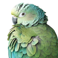 Fototapeta premium Close-up of a parrot with vibrant green feather isolated on white background.PNG