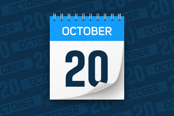 Calendar page with date October 20 vector illustration background