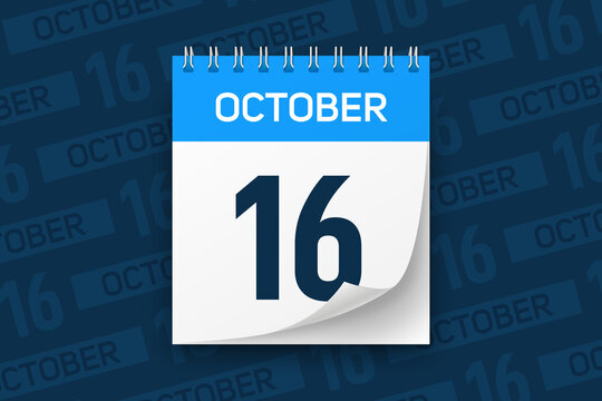 Calendar page with date October 16 vector illustration background