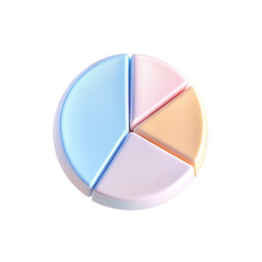 A 3D rendered colorful pie chart divided into four segments, showcasing pastel colors including blue, pink, orange, and yellow.