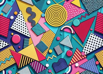 Retro 90s Memphis Style Abstract Doodle Pop Art Surreal Background