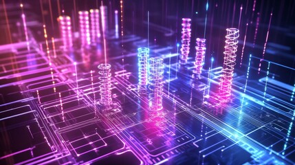 Obraz premium Creative visualization of quantum computing systems glowing qubits futuristic diagrams