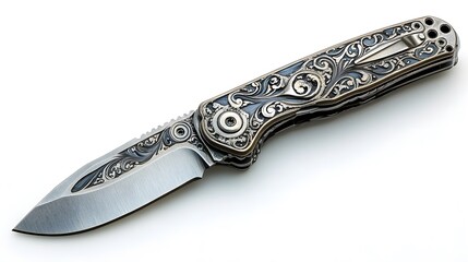 A Stunning Multi-Tasking Metal Penknife Showcasing Its Versatile Tools and Sharp Design, Isolated on a Clean White Background
