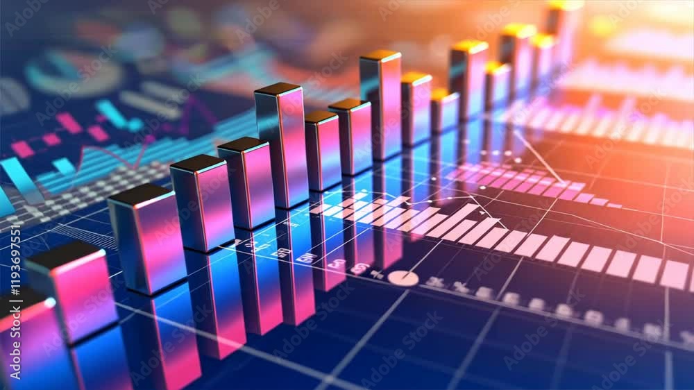 Fototapete colorful financial data visualization analyzing business trends with dynamic 3d bar graphs and stati