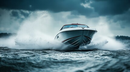 High-speed yacht cutting through stormy ocean waves