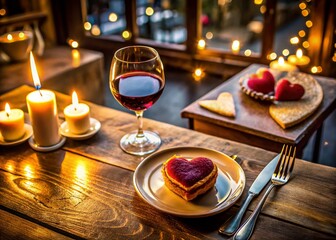 Romantic Parisian Bistro Valentine's Day Dinner:  Heart-Shaped Pastry & Wine