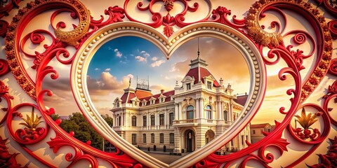 Obraz premium Romantic Valentine's Day Architectural Border - Elegant Heart Frame Design