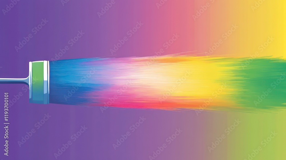 Canvas Prints paintbrush creating a vibrant burst of colors, spreading in strokes of rainbow hues on a gradient ba