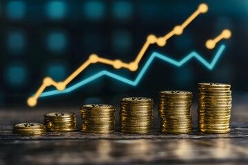 Golden bitcoin coins symbolizing cryptocurrency and digital currency growth