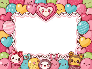 Valentine's Day design, photo frame, cover, card border, cute cartoon graffiti art, transparent background