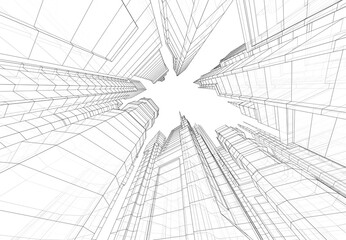 3d rendering of modern office buildings in the city 