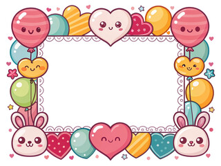 Fototapeta premium Valentine's Day design, photo frame, cover, card border, cute cartoon graffiti art, transparent background