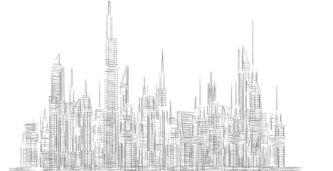 Obraz premium 3d rendering of modern office buildings in the city 