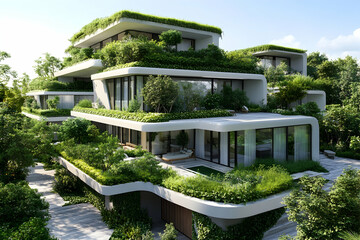 Eco-friendly urban design featuring modern green rooftop gardens for sustainable architecture