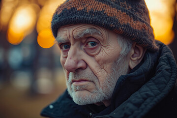An old man wearing a hat and jacket