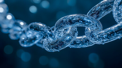 Multiple droplets of water forming a shimmering chain in a weightless environment.