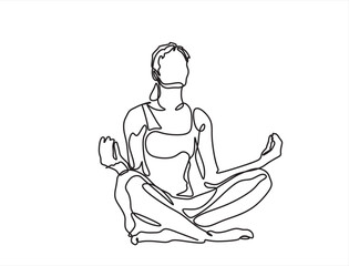 Woman sitting in lotus pose yoga. Continuous one line drawing. Vector illustration