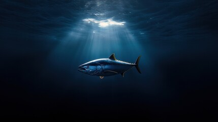 A large blue fish is swimming in the ocean