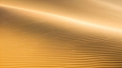 Abstract texture of rippled sand dunes in the desert, bathed in warm golden light. The image evokes a sense of vastness and tranquility.