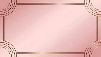 Modern luxurious minimalistic art deco style template for design gradient pink background with gold lines and circles, gold elements.