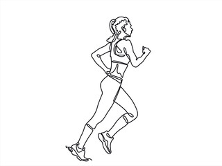 continuous line drawing of running woman with dynamic movement vector illustration