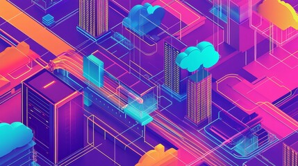Fototapeta premium Hybrid multicloud environments visualized in IT architecture diagrams emphasizing interoperability and scalability