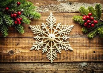 Rustic Christmas Snowflake Sale Design: Holiday Promotion Background with Copy Space