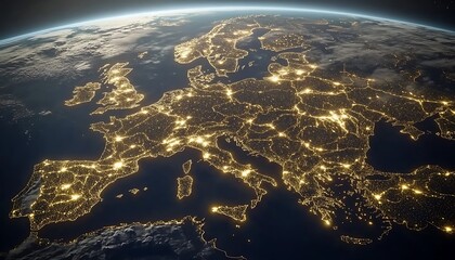 Fototapeta premium Illuminated European Continent at Night from Space