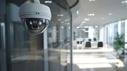 Modern Security Dome Camera Surveillance System in a Sleek Office Building Interior