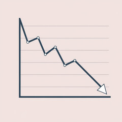 Business decline graph with red arrow and grid design. Financial chart showing statistical decline with a downward trajectory representing a stock market finance recession.