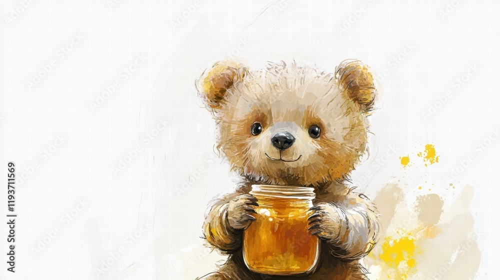 Fototapete cute bear enjoying honey in a cozy setting while surrounded by warm colors and soft textures. genera