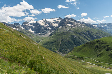Obraz premium Alpine landscape in French Alps during summer season near Col de l'Iseran, Savoie department