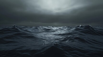 Obraz premium Complete Blackness With A Single Faint Light. Dark Waters and the Pale Moon