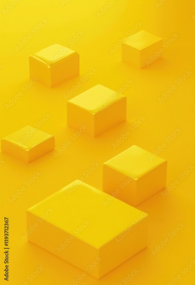 Poster yellow cubes on a photorealistic background