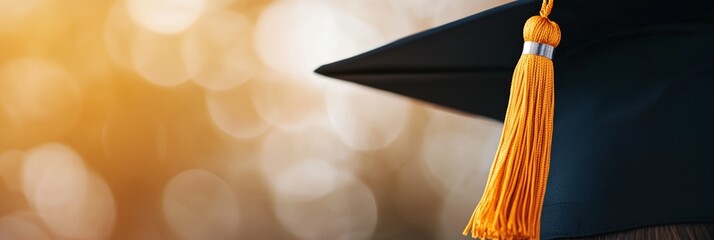 a graduation cap and tassel with blurry background